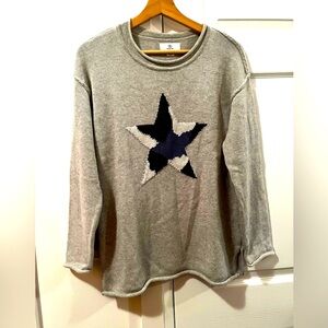 NWOT SIMPLY ZEN Camo Graphic Star Relaxed Pullover knit Sweater Size S